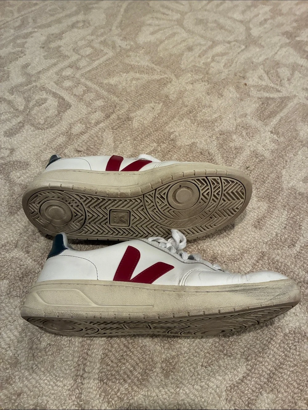 Veja White Leather Sneakers with Red V Detail